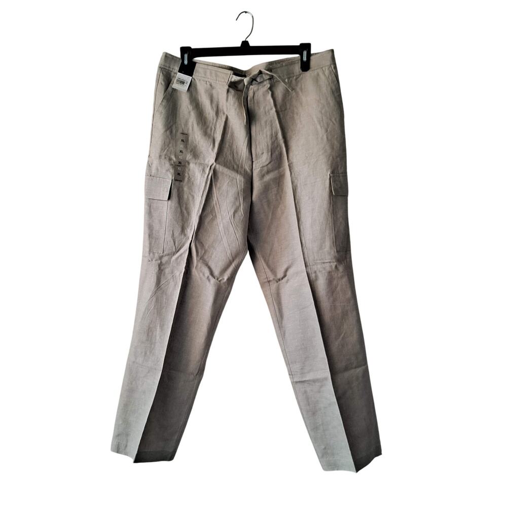 Claiborne Essentials Straight Cargo Pants Linen Blend Beige Womens Size XL NWT